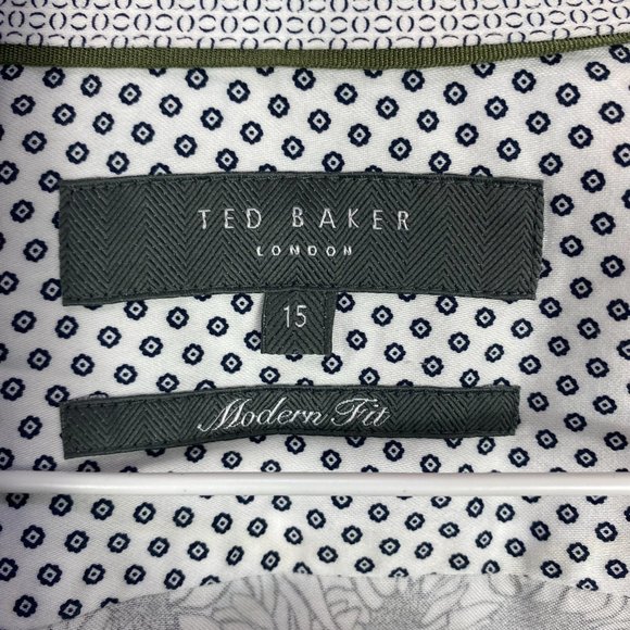 Ted Baker London Men's Dress Shirt Button Modern Fit Floral Blue White Size 15 - Picture 5 of 7